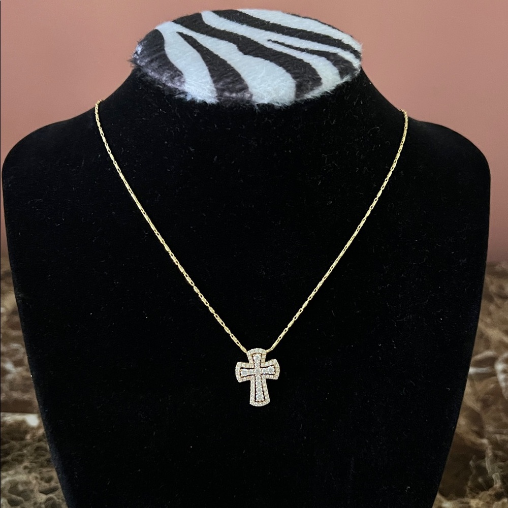 18K Diamond, Yellow gold, Solid gold Cross, about 17.8 x 13.7mm 14k GOLD CHAIN